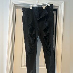 Black destroyed AE mom jeans